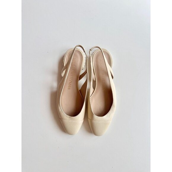 STUART WEITZMAN Ivory Leather Cap Toe Slingback Pearl Ballet Flats, Size 7.5 - Picture 2 of 16